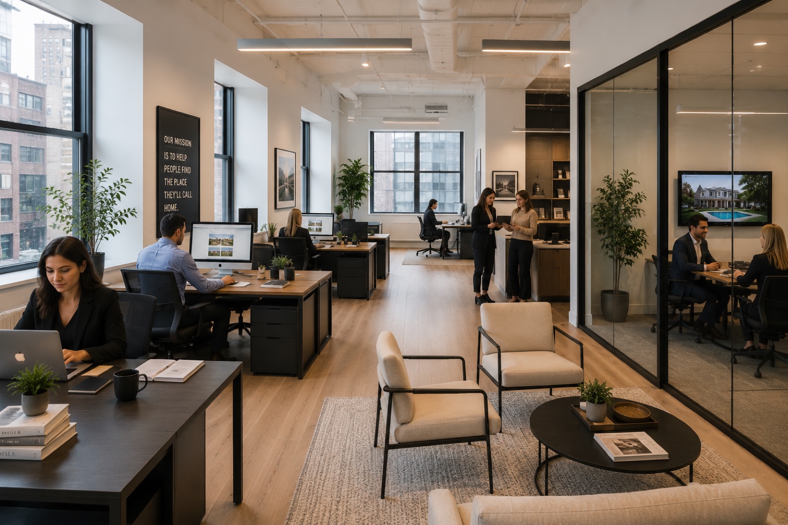 Agents working together in a brokerage office