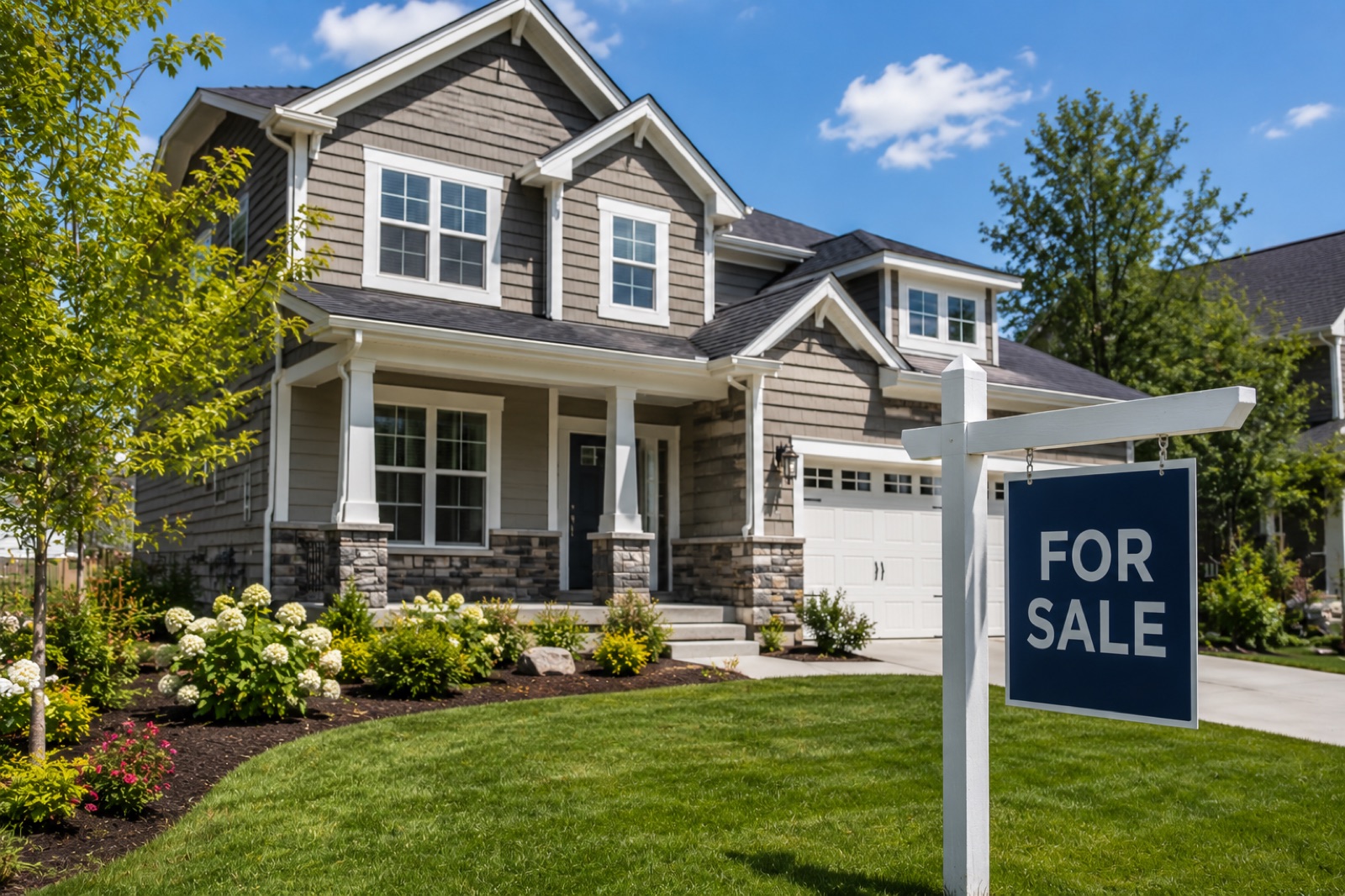 A home with a For Sale sign in the yard